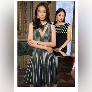 Vicedomini Italy Black and White Striped Dress Large